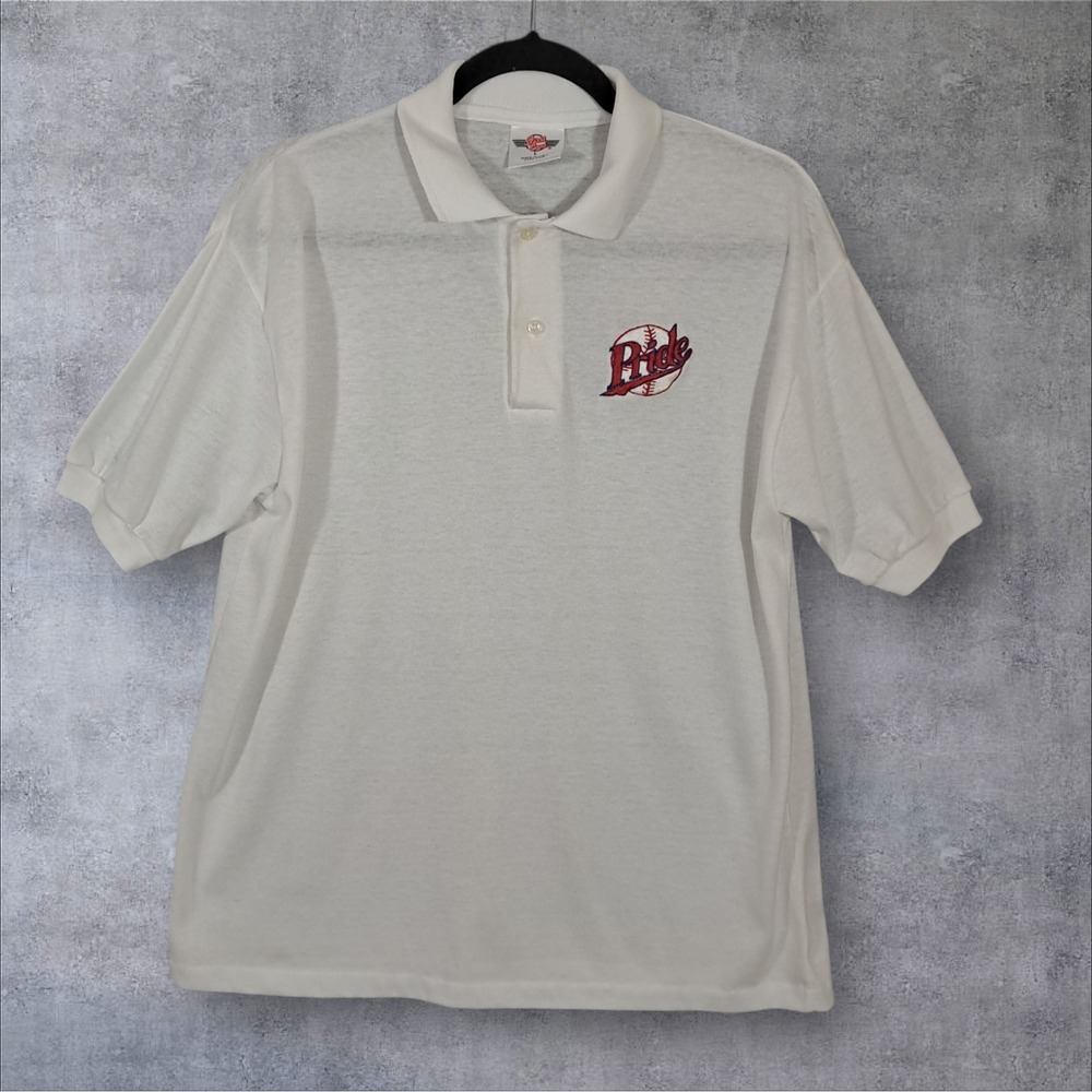 Vintage American Polo Shirt Large Short Sleeve‎ Off White Baseball Single Stitch